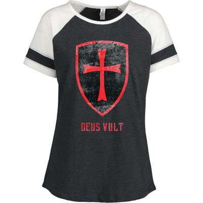 Deus Vult Knight Templar Cross Templar Vintage Medieval Enza Ladies Jersey Colorblock Tee