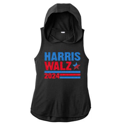 Distressed Vote Kamala Harris Tim Walz 2024 Election Ladies PosiCharge Tri-Blend Wicking Draft Hoodie Tank