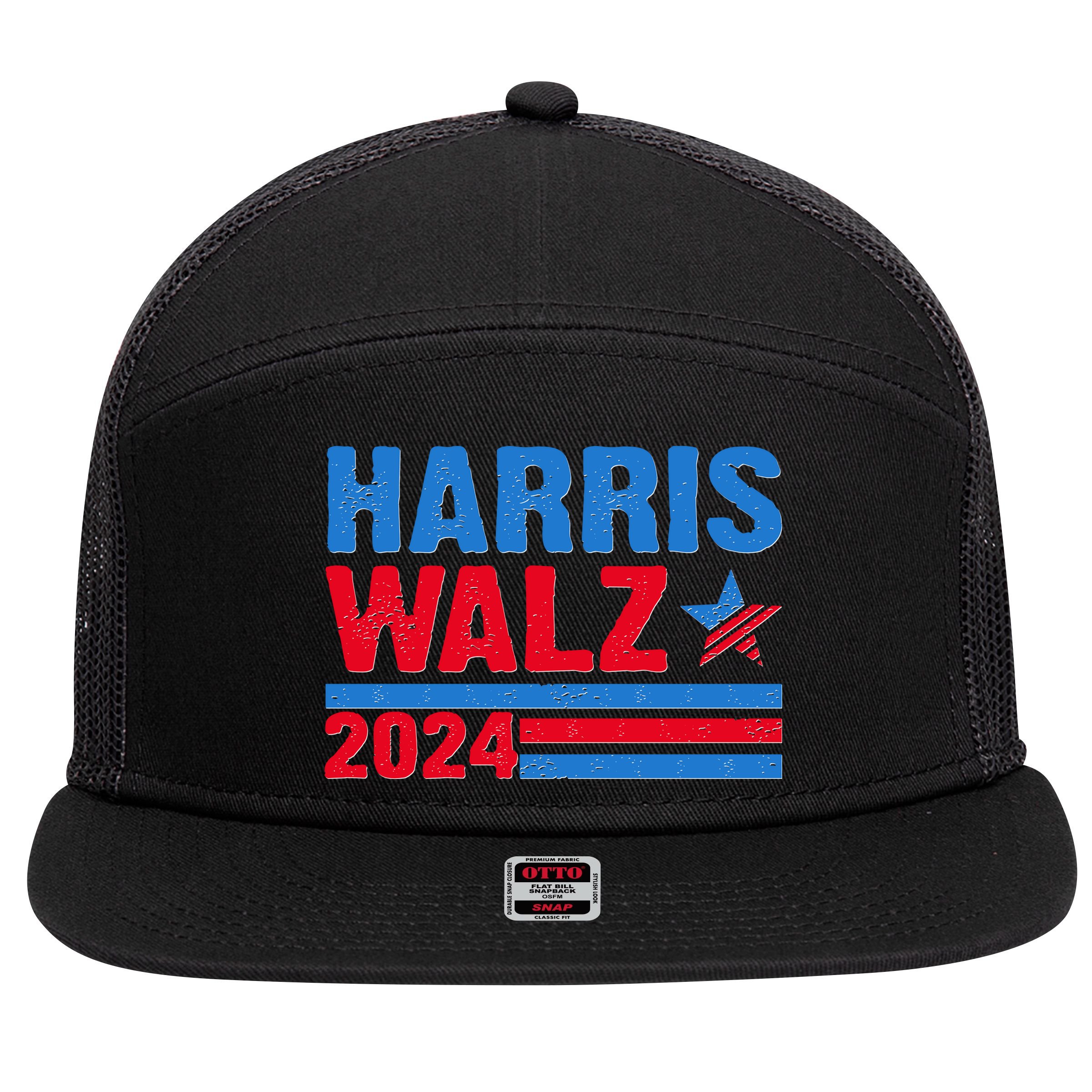Distressed Vote Kamala Harris Tim Walz 2024 Election 7 Panel Mesh Trucker Snapback Hat