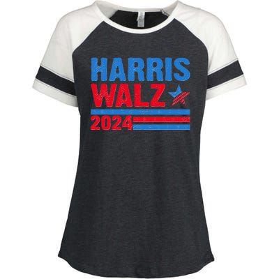 Distressed Vote Kamala Harris Tim Walz 2024 Election Enza Ladies Jersey Colorblock Tee