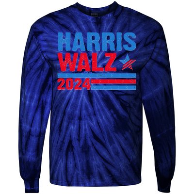 Distressed Vote Kamala Harris Tim Walz 2024 Election Tie-Dye Long Sleeve Shirt