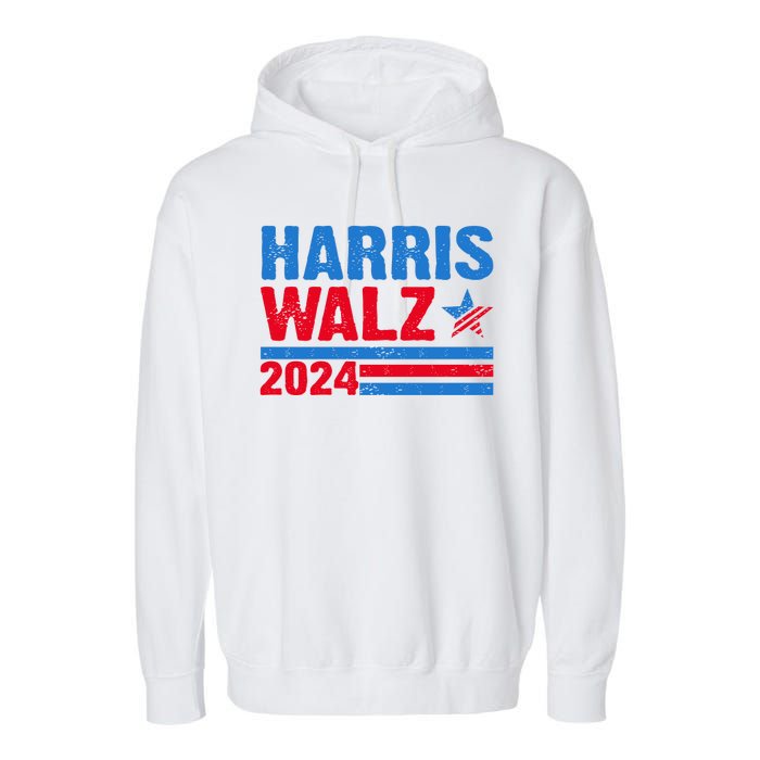 Distressed Vote Kamala Harris Tim Walz 2024 Election Garment-Dyed Fleece Hoodie