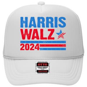 Distressed Vote Kamala Harris Tim Walz 2024 Election High Crown Mesh Back Trucker Hat