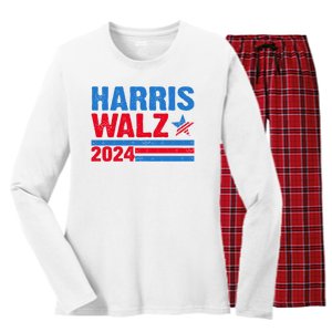 Distressed Vote Kamala Harris Tim Walz 2024 Election Women's Long Sleeve Flannel Pajama Set 