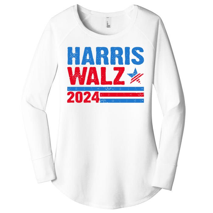 Distressed Vote Kamala Harris Tim Walz 2024 Election Women's Perfect Tri Tunic Long Sleeve Shirt