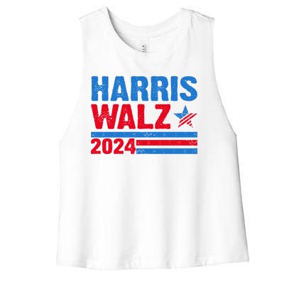 Distressed Vote Kamala Harris Tim Walz 2024 Election Women's Racerback Cropped Tank