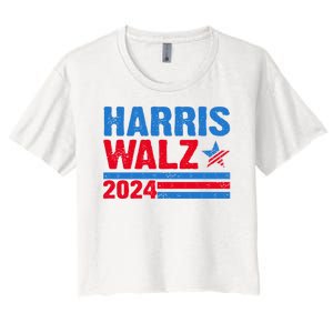 Distressed Vote Kamala Harris Tim Walz 2024 Election Women's Crop Top Tee