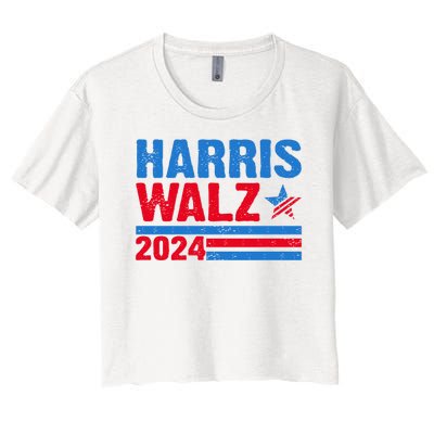 Distressed Vote Kamala Harris Tim Walz 2024 Election Women's Crop Top Tee