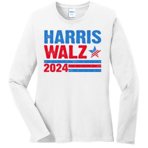 Distressed Vote Kamala Harris Tim Walz 2024 Election Ladies Long Sleeve Shirt