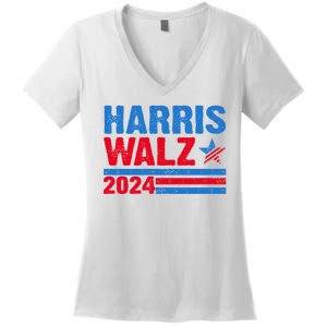 Distressed Vote Kamala Harris Tim Walz 2024 Election Women's V-Neck T-Shirt