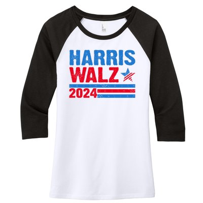 Distressed Vote Kamala Harris Tim Walz 2024 Election Women's Tri-Blend 3/4-Sleeve Raglan Shirt