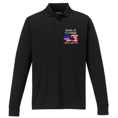 Disabled Veteran Lives Matter American Us Flag Performance Long Sleeve Polo