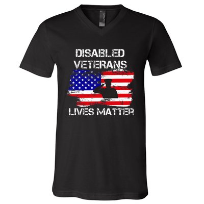 Disabled Veteran Lives Matter American Us Flag V-Neck T-Shirt