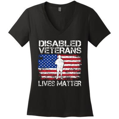 Disabled Veteran Lives Matter Flag American Us Vet Military Women's V-Neck T-Shirt