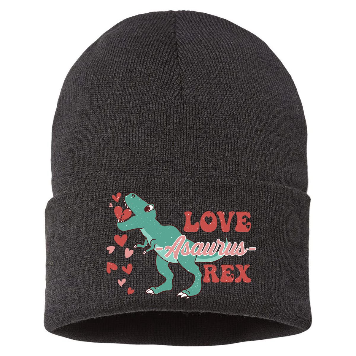 Dinosaur Valentine Love Asaurus Rex Gift For boy Valentine Day Sustainable Knit Beanie