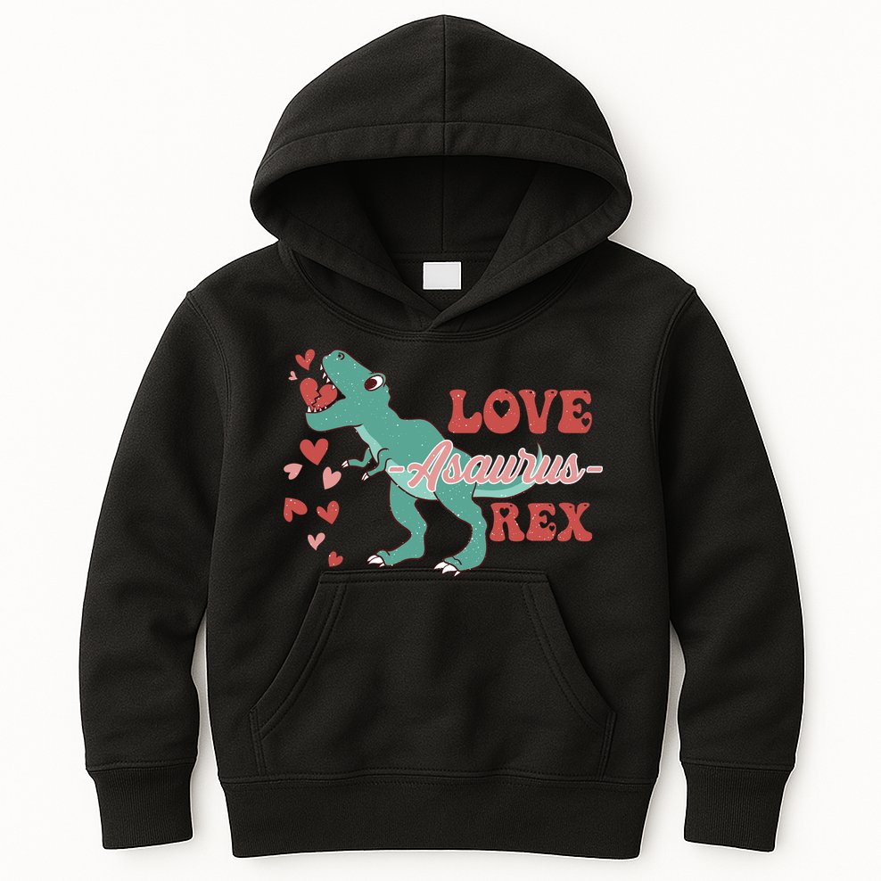 Dinosaur Valentine Love Asaurus Rex Gift For boy Valentine Day Kids Hoodie