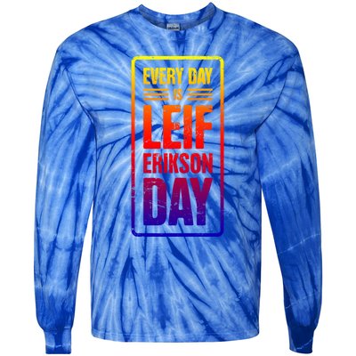 Distressed Viking Leif Erikson Day / Funny Leif Erikson Gift Tie-Dye Long Sleeve Shirt