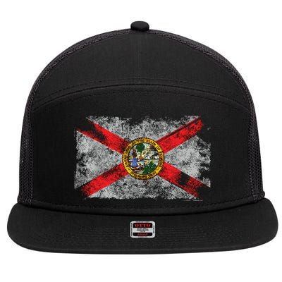 Distressed Vintage Retro Usa Patriotic Fl State Florida Flag 7 Panel Mesh Trucker Snapback Hat