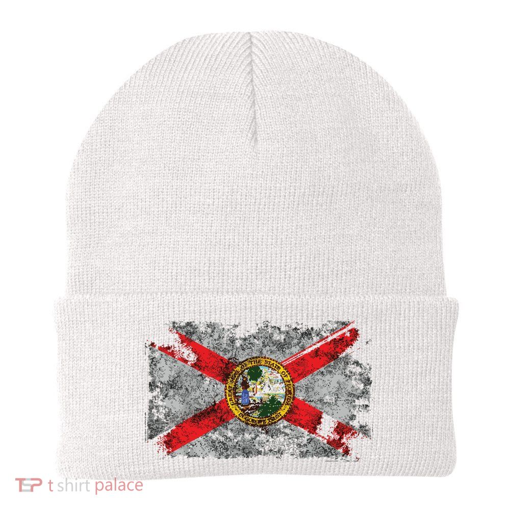 Distressed Vintage Retro Usa Patriotic Fl State Florida Flag Beanie