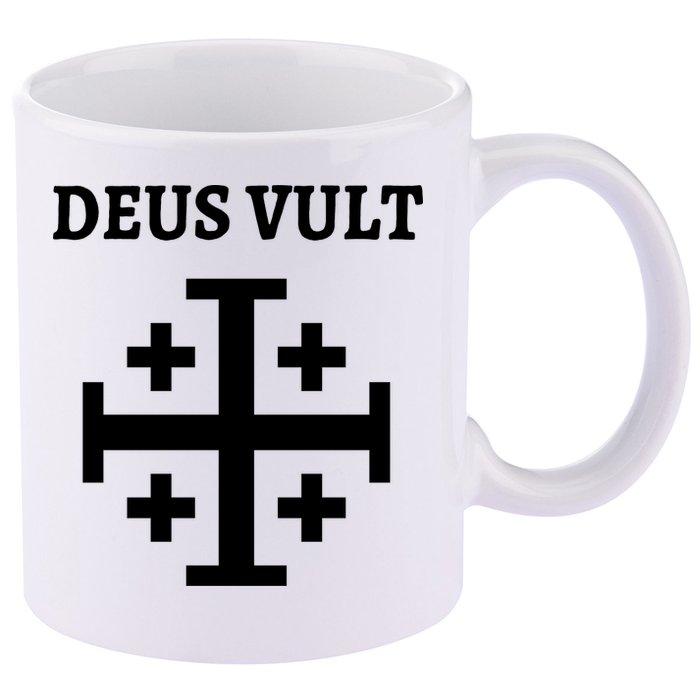 Deus Vult Roman Catholic 11oz C Handle Ceramic Mug