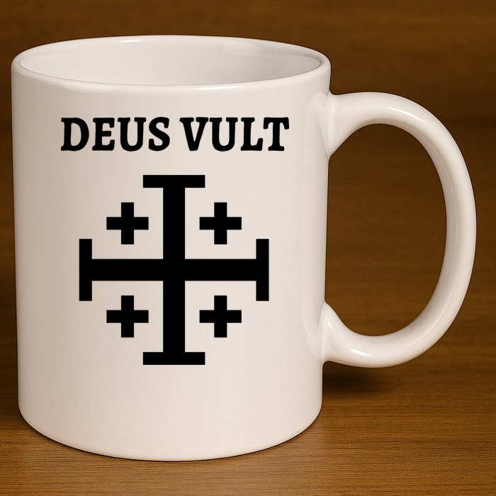 Deus Vult Roman Catholic 11oz C Handle Ceramic Mug