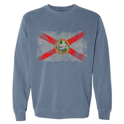 Distressed Vintage Retro Usa Patriotic Fl State Florida Flag Garment-Dyed Sweatshirt