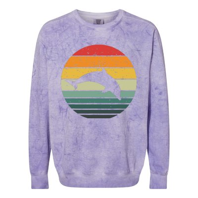 Dolphin Vintage Retro Sunset Tees 60s 70s Style Colorblast Crewneck Sweatshirt