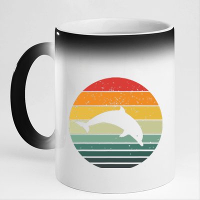 Dolphin Vintage Retro Sunset Tees 60s 70s Style 11oz Black Color Changing Mug