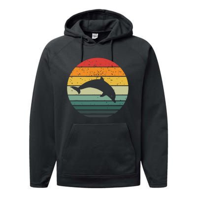 Dolphin Vintage Retro Sunset Tees 60s 70s Style Performance Fleece Hoodie