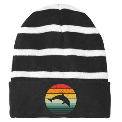 Dolphin Vintage Retro Sunset Tees 60s 70s Style Striped Beanie with Solid Band