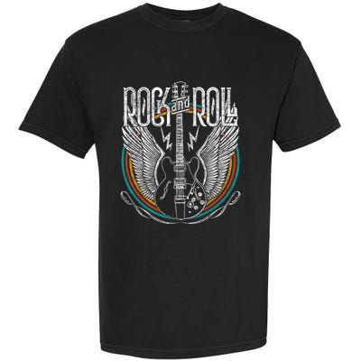 Distressed Vintage Retro 80s Rock & Roll Music Guitar Wings Garment-Dyed Heavyweight T-Shirt