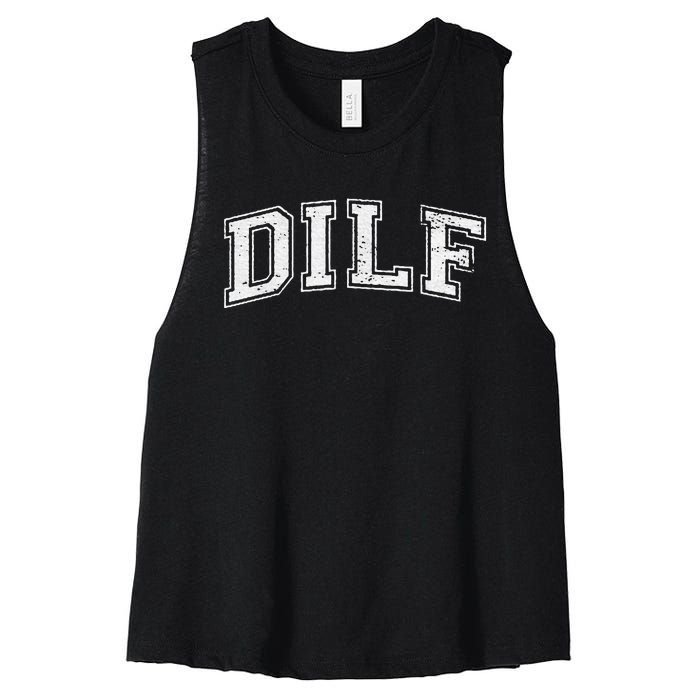 Dilf Varsity Style Dad Older More Mature Women's Racerback Cropped Tank