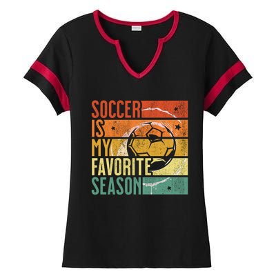 Distressed Vintage Soccer Is My Favorite Season Cool Gift Ladies Halftime Notch Neck Tee