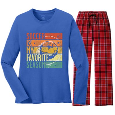 Distressed Vintage Soccer Is My Favorite Season Cool Gift Women's Long Sleeve Flannel Pajama Set 