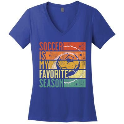 Distressed Vintage Soccer Is My Favorite Season Cool Gift Women's V-Neck T-Shirt