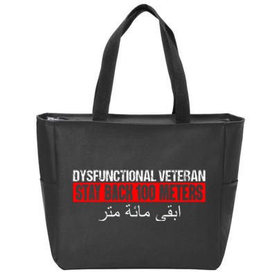 Dysfunctional Veteran Stay Back 100 Meters Arabic Zip Tote Bag