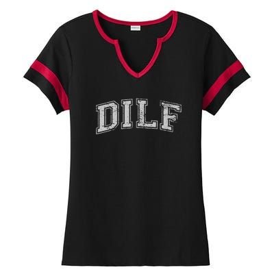 DILF VARSITY STYLE DAD OLDER MORE MATURE MEN Ladies Halftime Notch Neck Tee