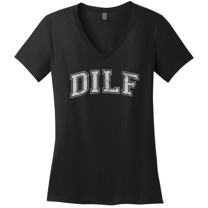 DILF VARSITY STYLE DAD OLDER MORE MATURE MEN Women's V-Neck T-Shirt