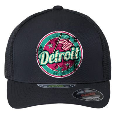 Detroit Vintage Style Rust Logo Flexfit Unipanel Trucker Cap