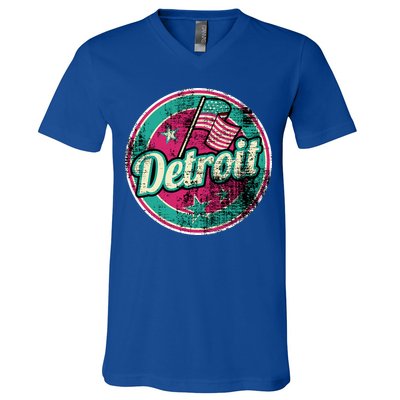 Detroit Vintage Style Rust Logo V-Neck T-Shirt