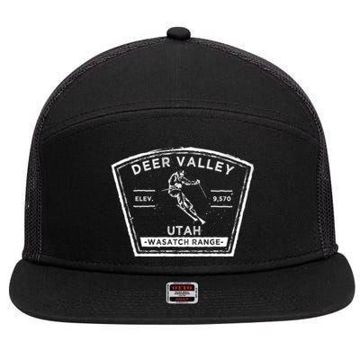 Deer Valley Utah Snow Skiing Gift 7 Panel Mesh Trucker Snapback Hat