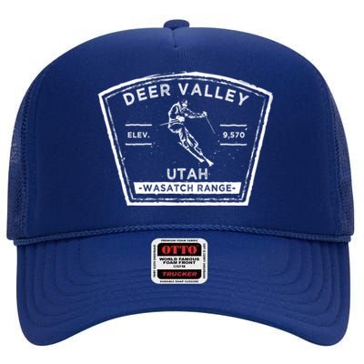 Deer Valley Utah Snow Skiing Gift High Crown Mesh Back Trucker Hat