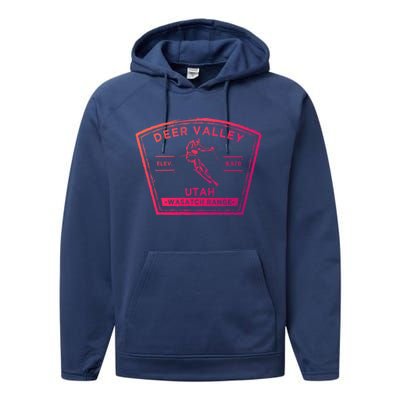 Deer Valley Utah Snow Skiing Gift Performance Fleece Hoodie