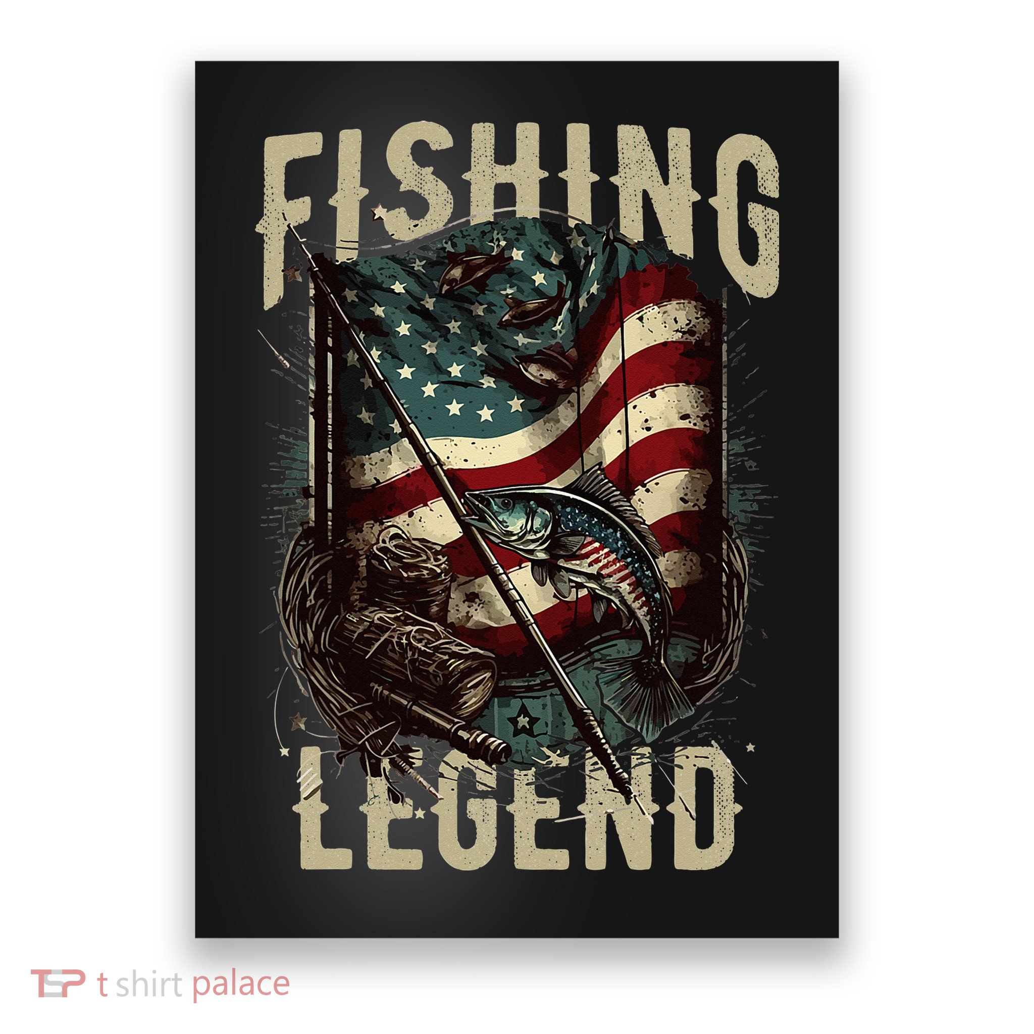 Distressed Vintage USA Flag Quote Fishing Legend Poster