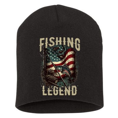 Distressed Vintage USA Flag Quote Fishing Legend Short Acrylic Beanie