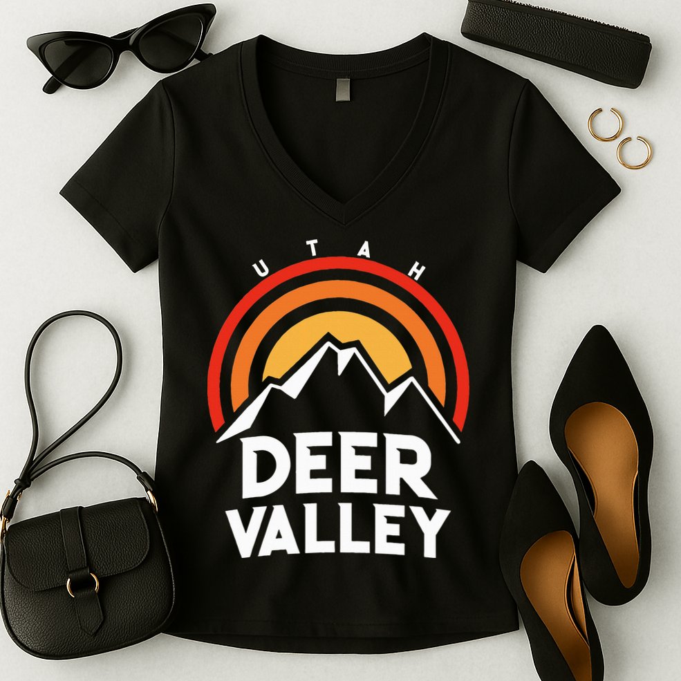 Deer Valley Utah Retro Women's V-Neck T-Shirt