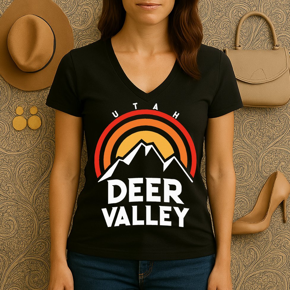 Deer Valley Utah Retro Women's V-Neck T-Shirt