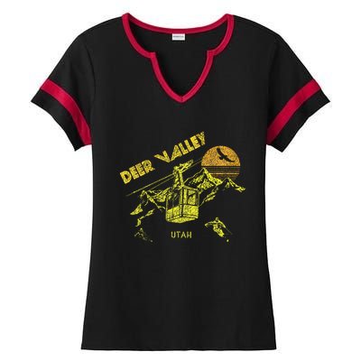 Deer Valley Utah Retro Skiing Ladies Halftime Notch Neck Tee