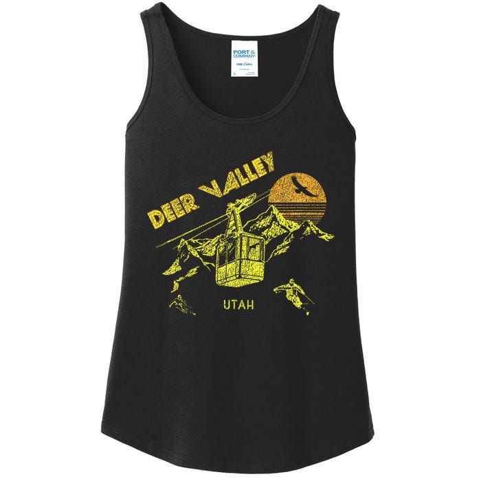 Deer Valley Utah Retro Skiing Ladies Essential Tank