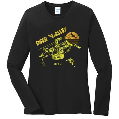 Deer Valley Utah Retro Skiing Ladies Long Sleeve Shirt